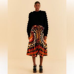 FARM Rio Geometric Skirt in Black, Red, and Orange